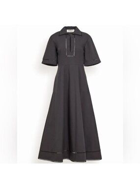 Black A-Line Midi Dress with Contrast Trim